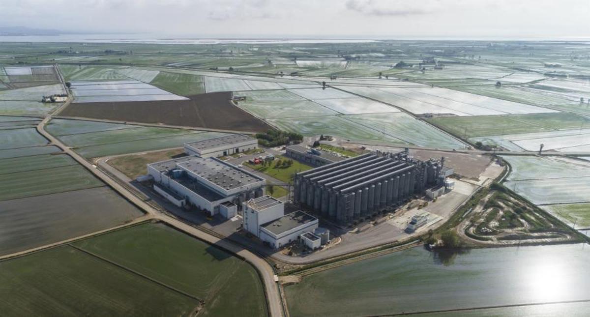 La planta de la arrocera Nomen Foods en Deltebre (Baix Ebre), en los arrozales del Ebro.