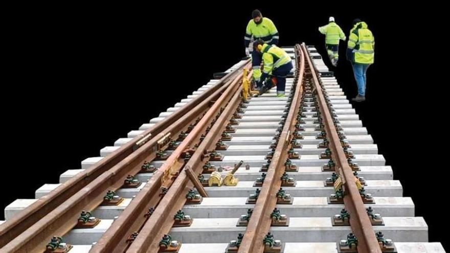 Montaje de un desvío en víasobre nuevas traviesas