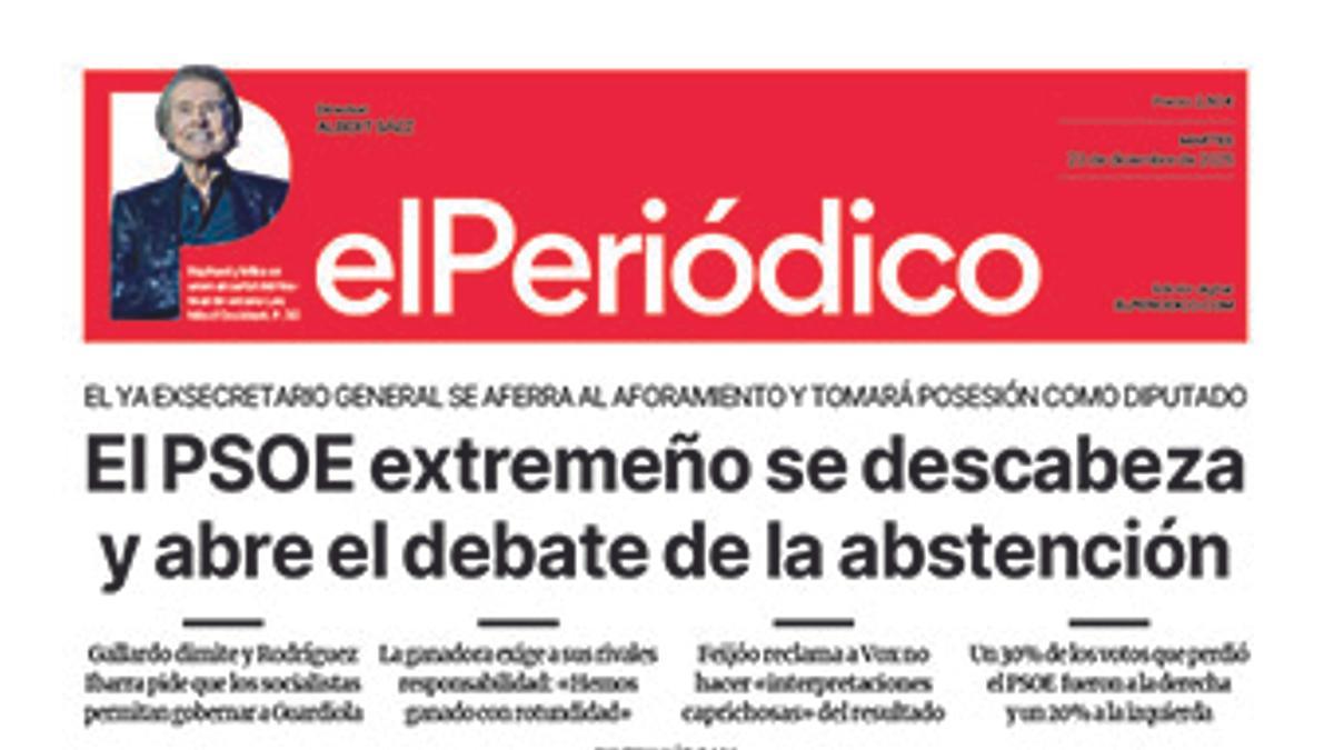 La portada de EL PERIÓDICO del 23 de diciembre de 2025