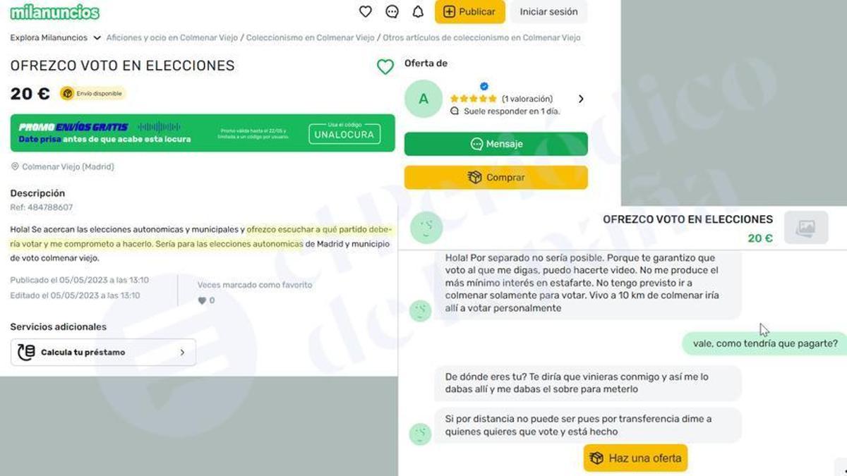 Mensajes de un vendedor de votos por Milanuncios.