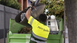 Personal de lAjuntament treballa als parcs i jardins de la ciutat.