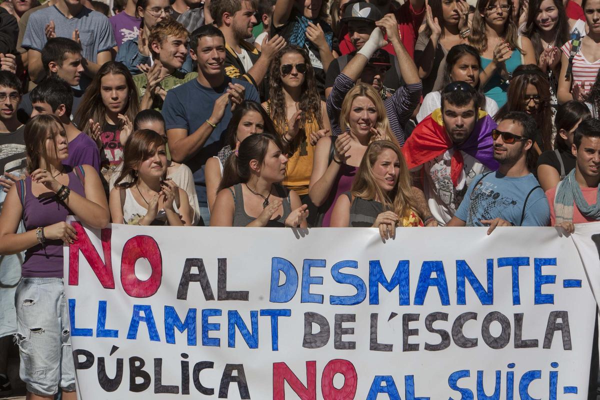 Una protesta estudiantil en 2012 en Alicante, por la subida de tasas