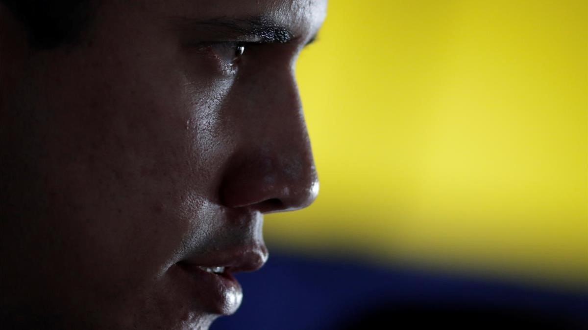 Juan Guaidó, durante la rueda de prensa que ha ofrecido este jueves en Caracas.