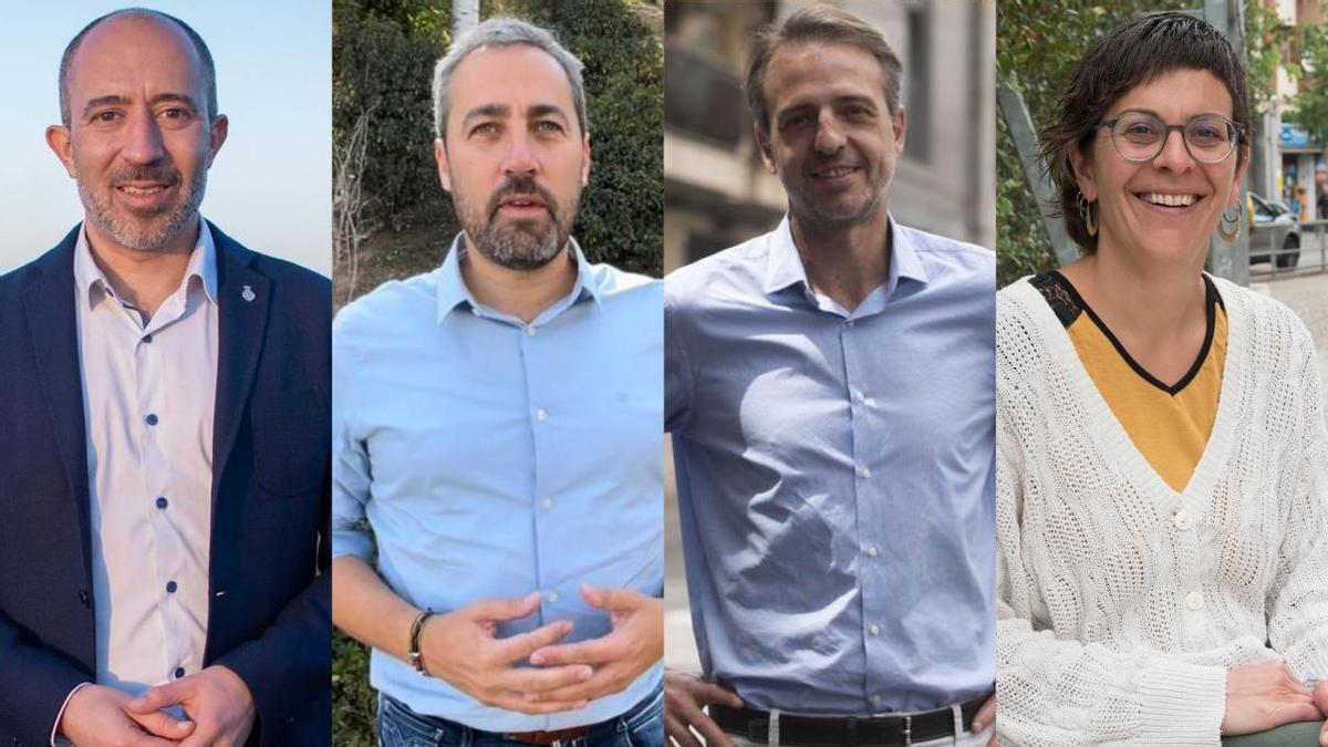 Els caps de llista de les formacions amb més representants d&#039;esquerra a dreta; Marc Aloy (ERC), Ramon Bacardit (Junts), PSC (Anjo Valentí) i Roser Alegre (Fem Manresa)