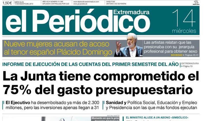 Esta es la portada de EL PERIÓDICO EXTREMADURA correspondiente al día 14 de agosto del 2019