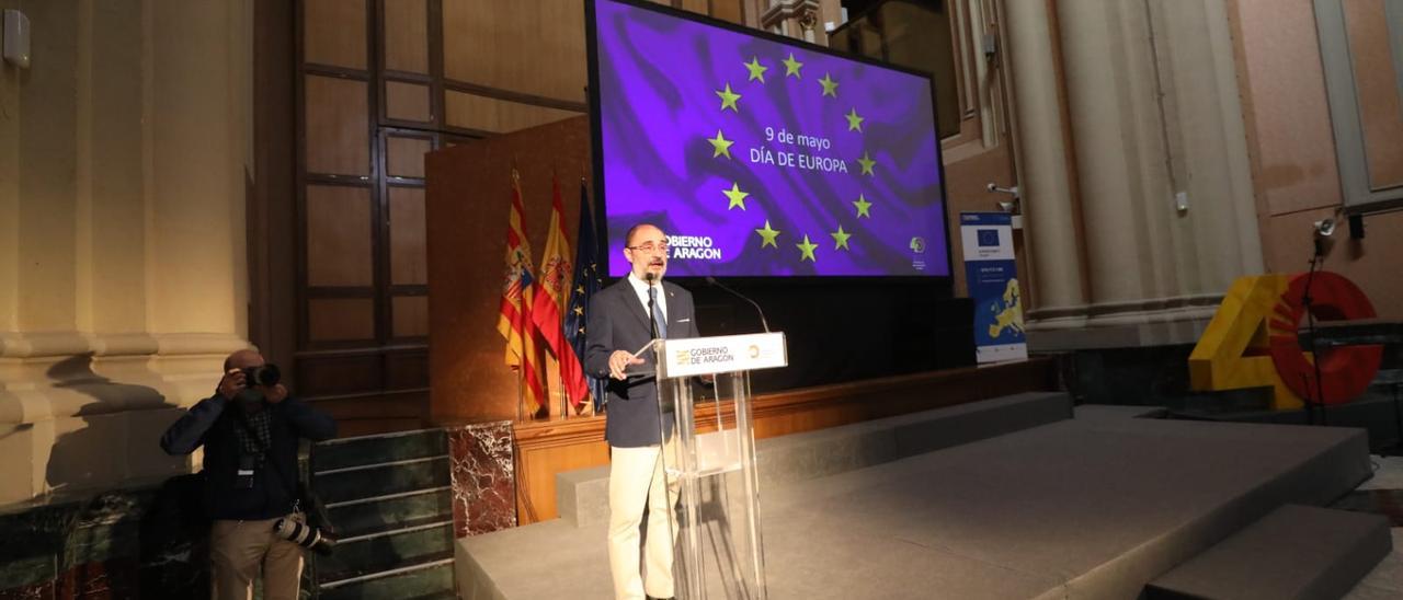 Javier Lambán, este lunes en el acto del Día de Europa.