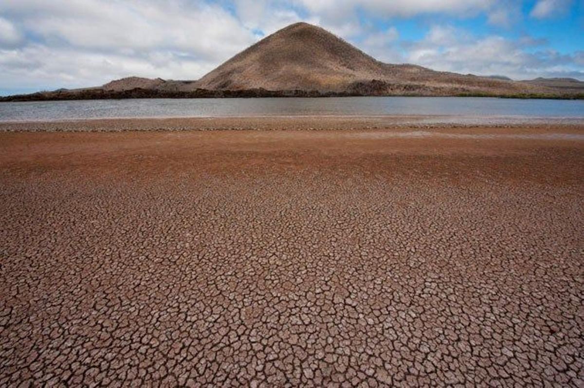 Laguna salina seca en Punta Cormorant, en isla Floreana.