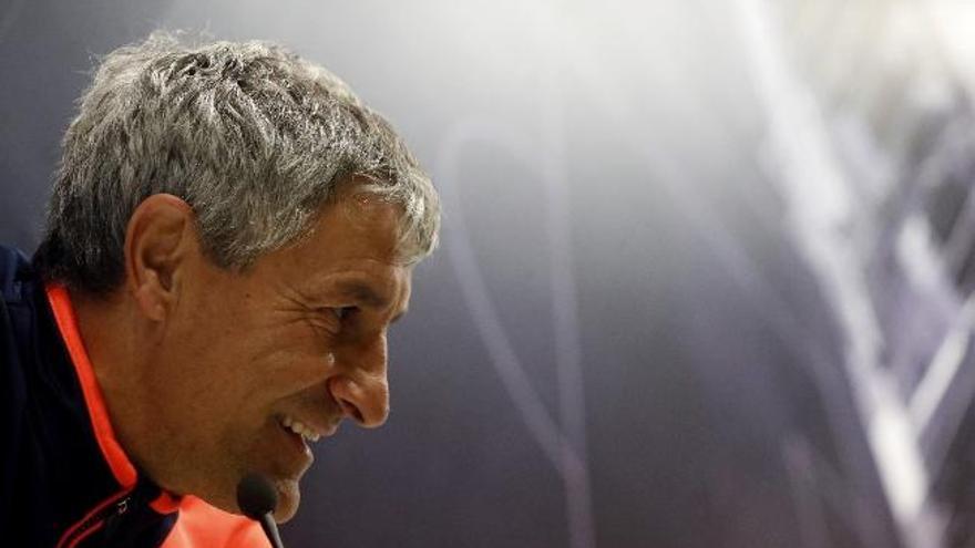 Quique Setién, esta mañana, durante la rueda de prensa en la Ciudad Deportiva del Real Madrid.