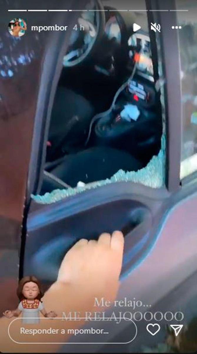 Marta Pombo enseña su coche tras el robo
