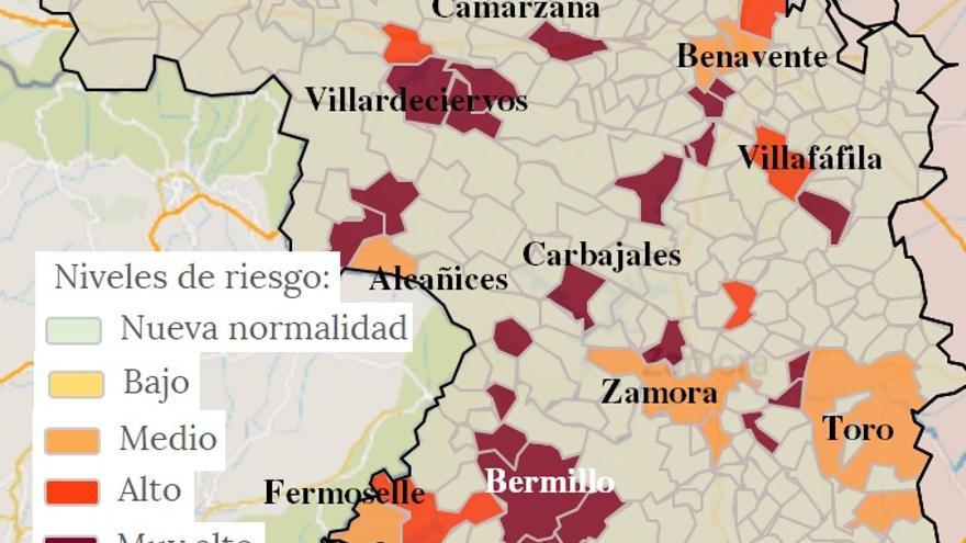 Mapa de contagios COVID por municipios en Zamora