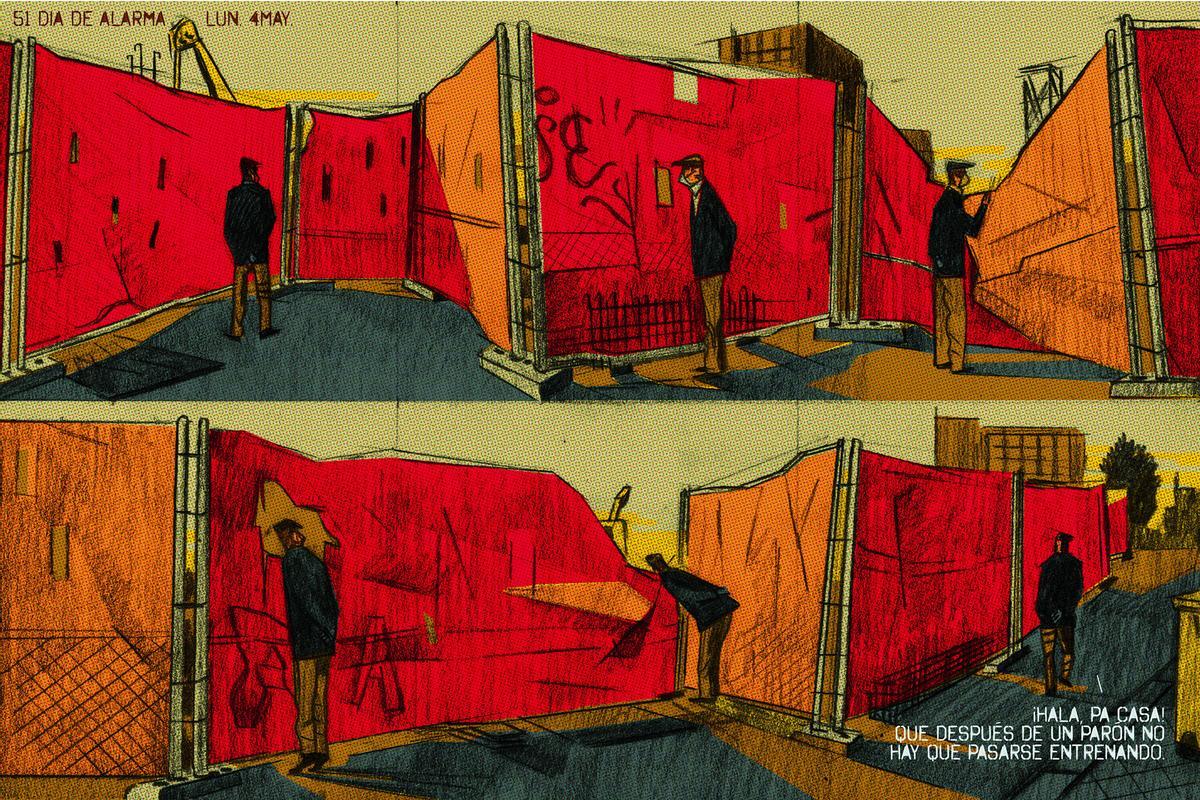 Viñeta realizada por Coyote durante el confinamiento, publicada en su cuenta de Instagram y en el libro «Días de alarma».