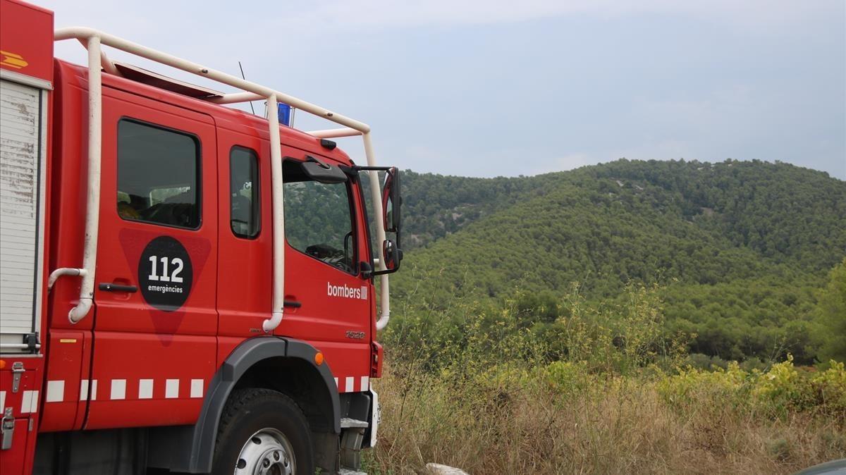 rjulve39880105 en primer terme una dotaci  dels bombers davant la serra de 180717175742