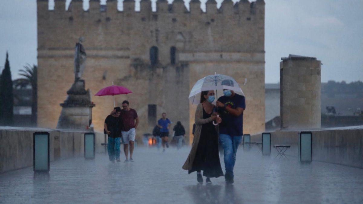 Los paraguas, protagonistas del puente festivo en Córdoba.