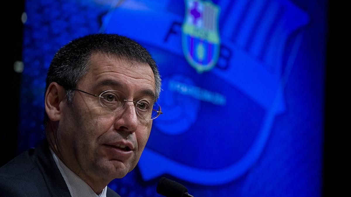 Josep Maria Bartomeu, durante una rueda de prensa en el Camp Nou