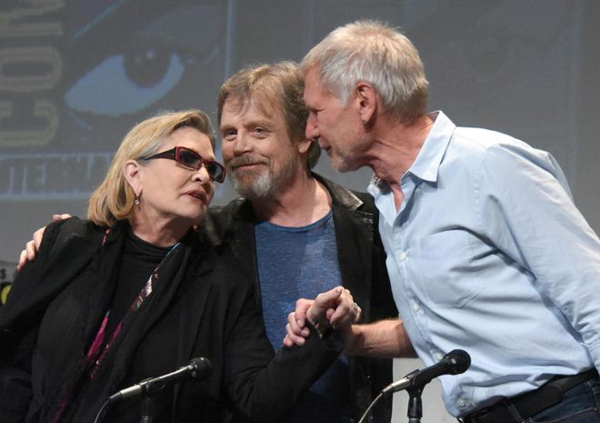 Carrie Fisher, Mark Hamill y Harrison Ford