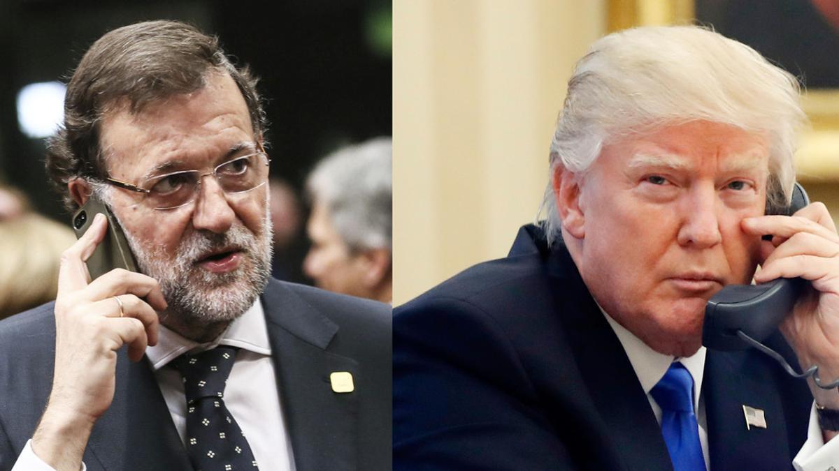 El presidente del Gobierno español, Mariano Rajoy. En la imagen de la derecha, el mandatario estadounidense, Donald Trump.