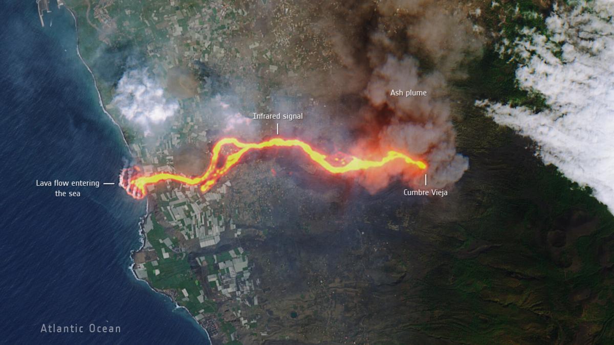 Así se ve la lava del volcán de La Palma desde un satélite