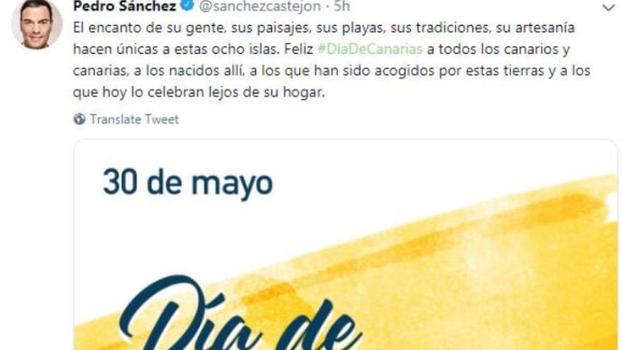 Imagen del tuit del presidente en funciones, Pedro Sánchez