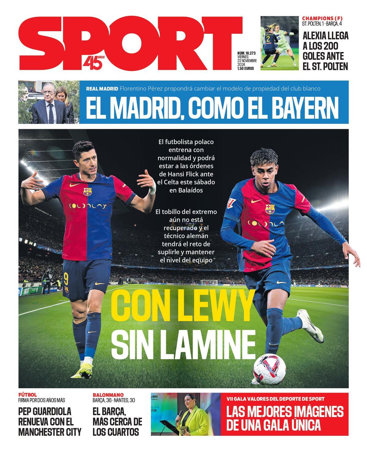 La portada SPORT de hoy, viernes 22 de noviembre de 2024