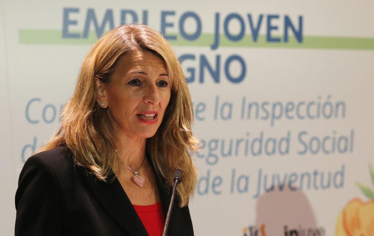 La vicepresidenta tercera, Yolanda Díaz, en un acto de Inspección de Trabajo.
