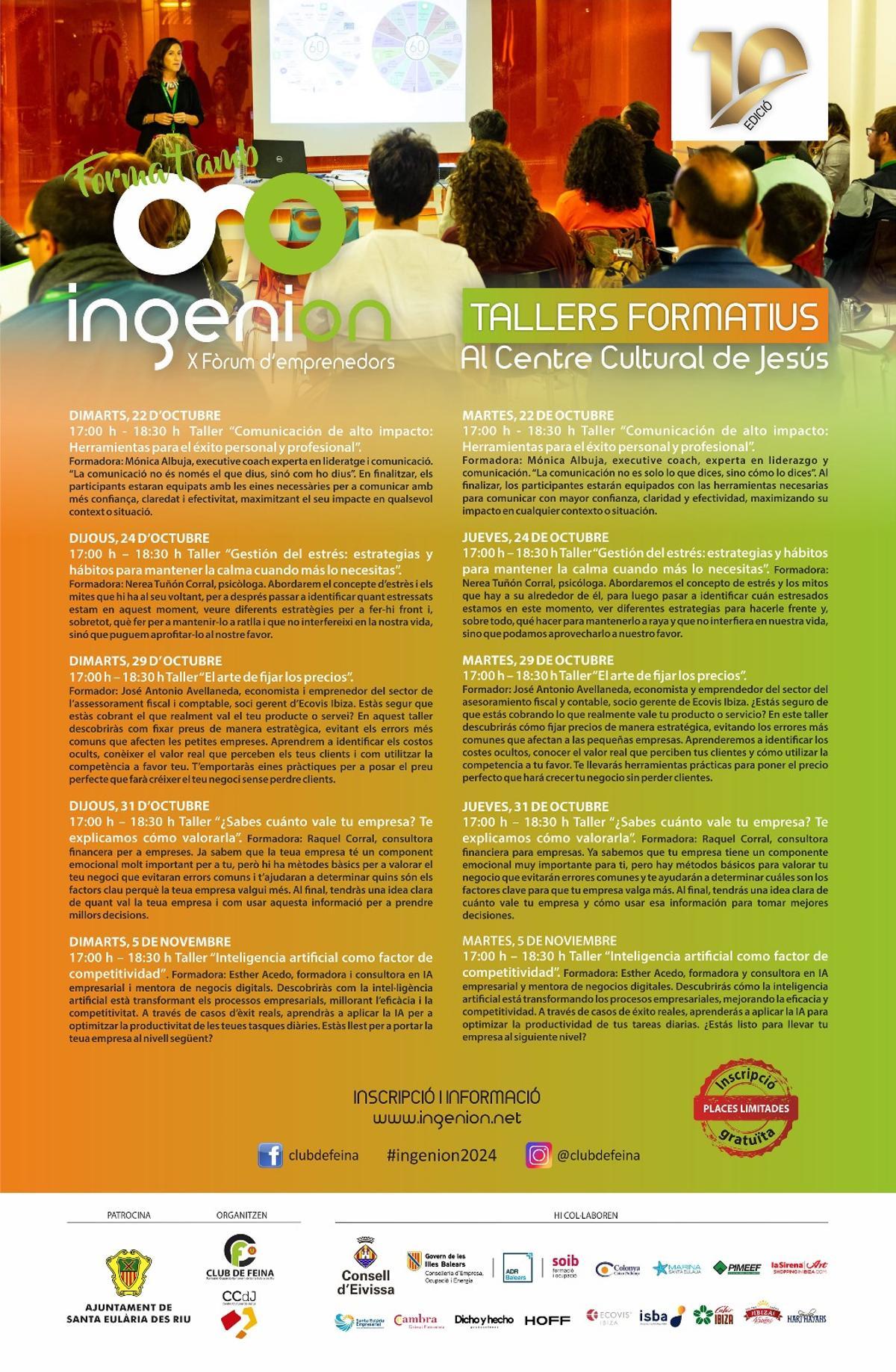 Programa de los talleres Ingenion organizado por el Ayuntamiento de Santa Eulària