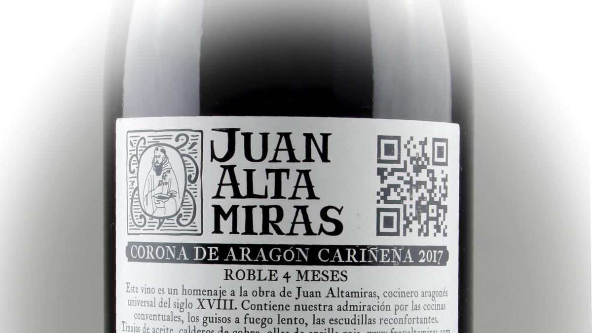 Etiqueta del vino homenaje al cocinero aragónes Juan Altamiras, comercializado por Grandes Vinos, de la DOP Cariñena