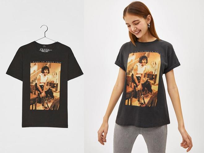 Camiseta negra estampado Queen de Bershka