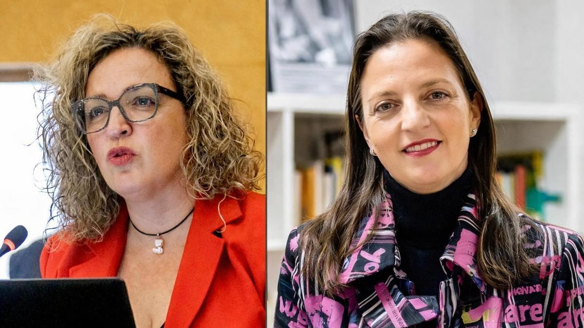La portavoz del PP, Lourdes Caselles (izq), y la del PSOE, Cristina Escoda