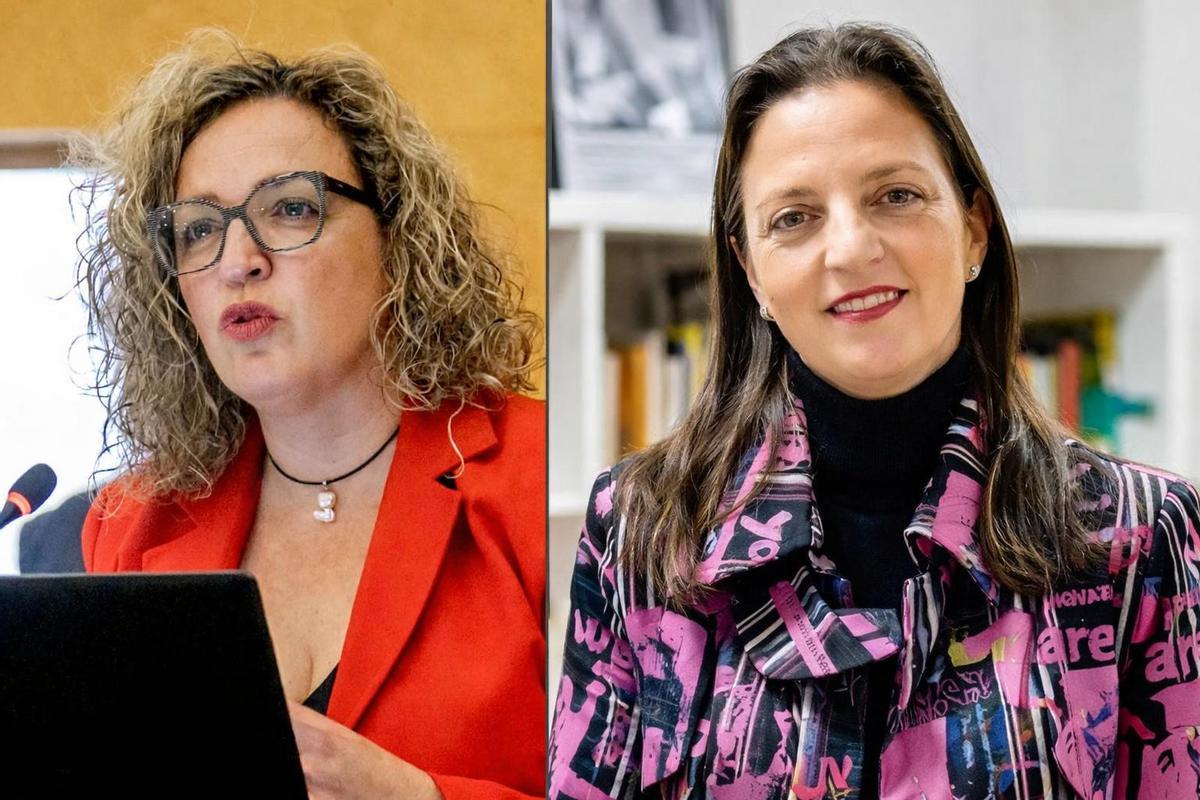 La portavoz del PP, Lourdes Caselles (izq), y la del PSOE, Cristina Escoda