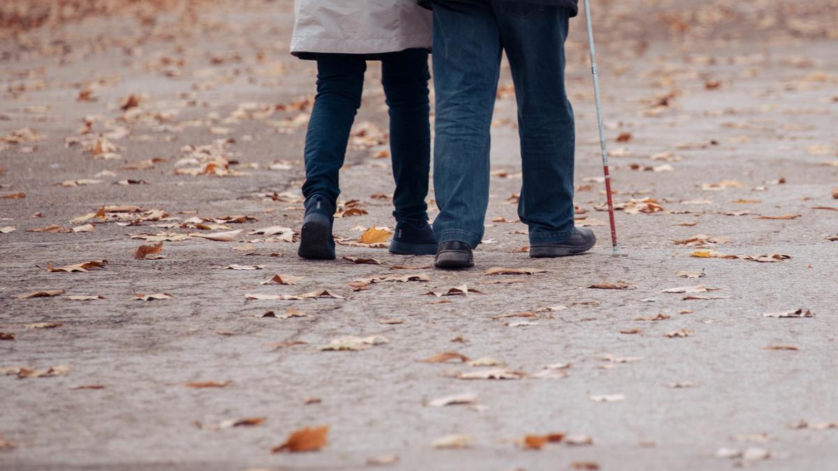 Dos personas ancianas caminando por un parque.