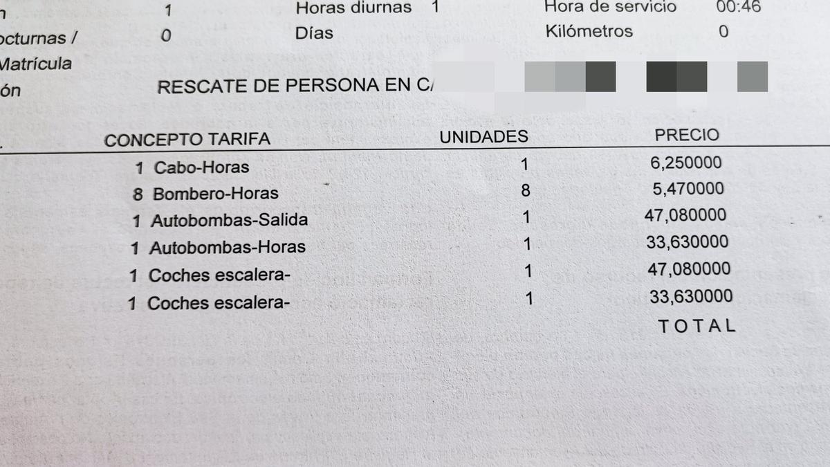 Factura recibida por la joven, un año después de lo ocurrido.