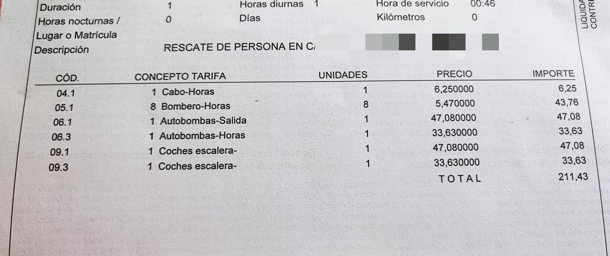 Factura recibida por la joven, un año después de lo ocurrido.