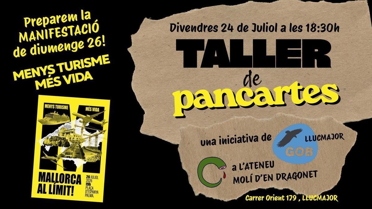 Esta tarde tendrá lugar el taller de pancartas para preparar la manifestación 'Menys turisme més vida'