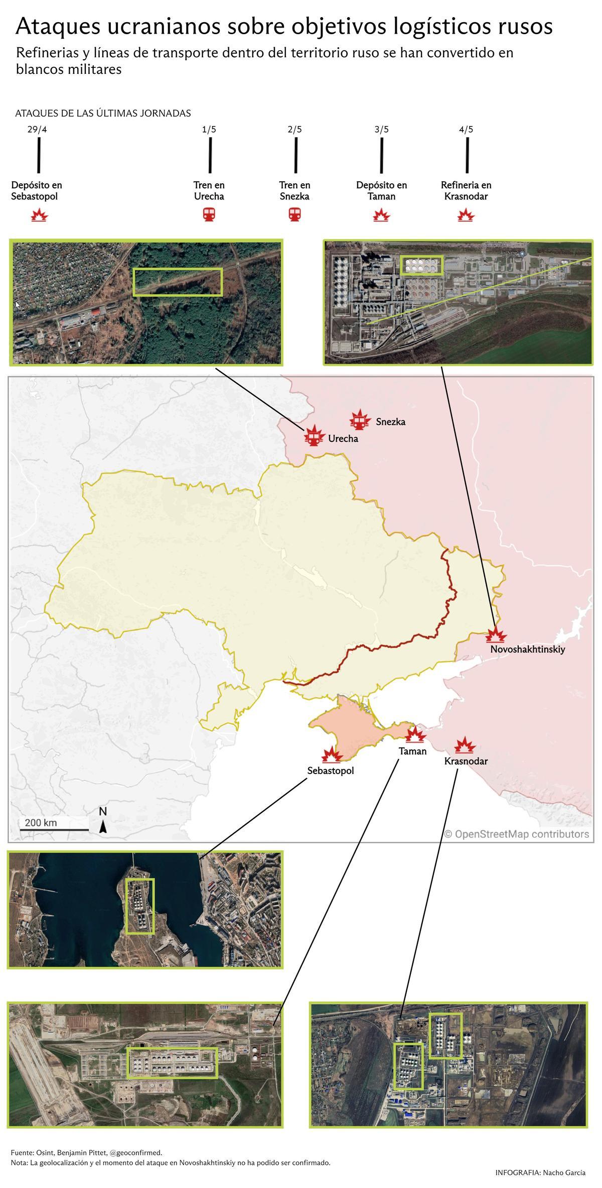 Ataques ucranianos sobre objetivos logísticos rusos.