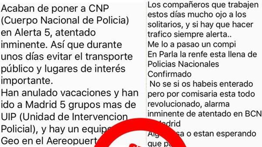 La Policía alerta sobre la difusión de bulos en las redes sobre atentados