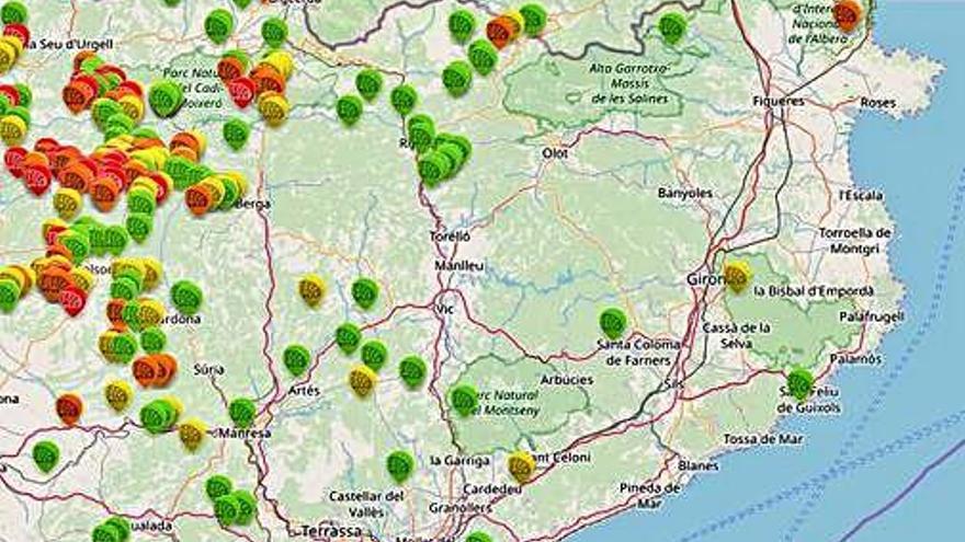 Mapa d&#039;Alerta Forestal que indica els punts on hi ha processionària.