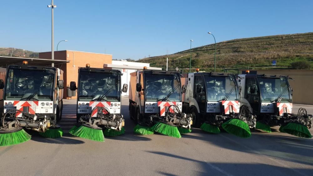 Nuevos vehículos que se incorporan al dispositivo de limpieza de Limasa en Málaga.