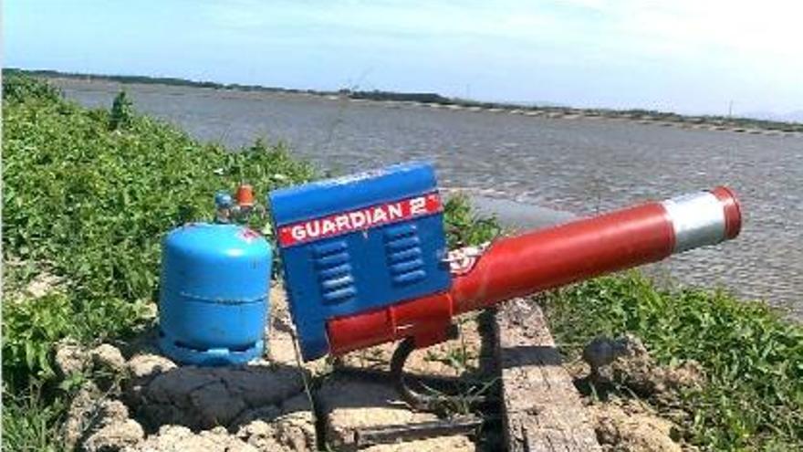 Uno de los cañones de ruido que están utilizando estos días los agricultores de Silla.