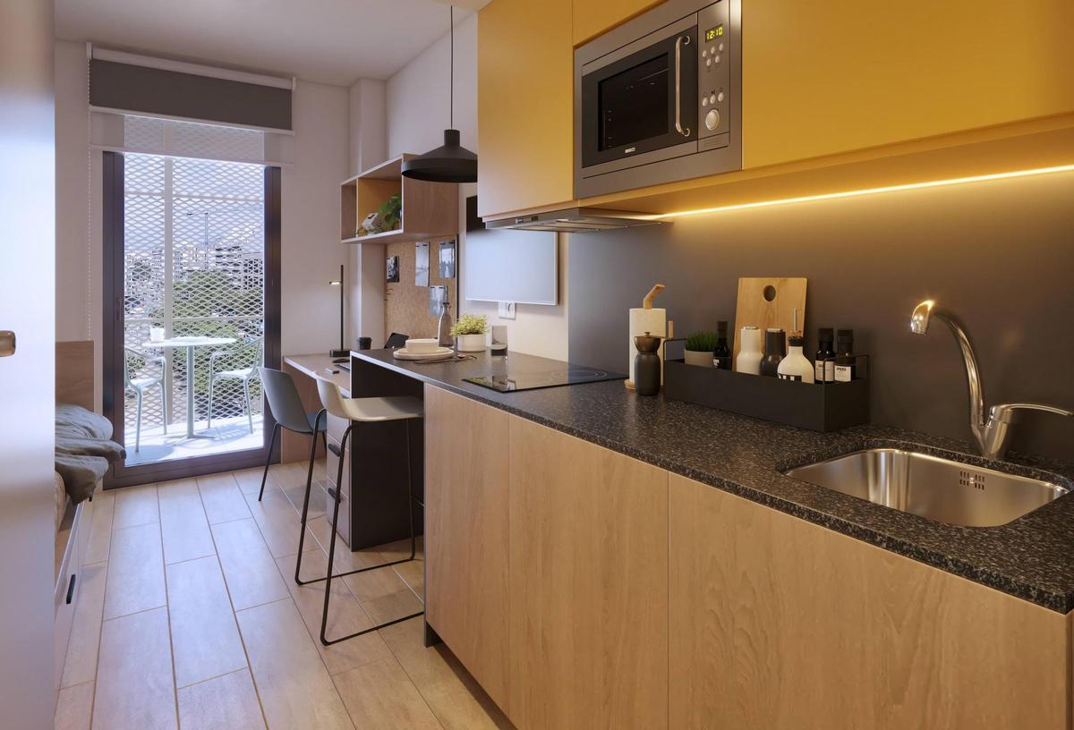 Una de las habitaciones para estudiantes en Livensa Living Barcelona Paral·lel.