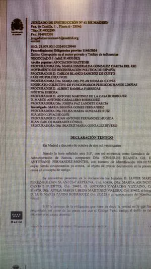 Acta de la declaración de Sonsoles Blanca gil de Antuñano.