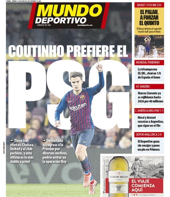 Portada MUNDO DEPORTIVO viernes 21 de junio 2019