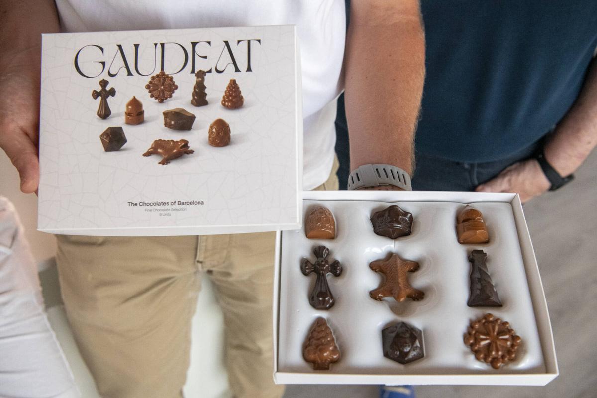 Caja de bombones Gaudeat, souvenirs comestibles de Barcelona con formas inspiradas en las obras de Gaudí. Barcelona, 13 de agosto de 2026. Foto: Belén González / EP