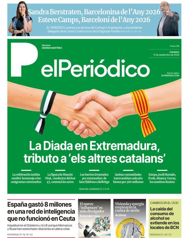 La portada de EL PERIÓDICO del 13 de septiembre de 2026