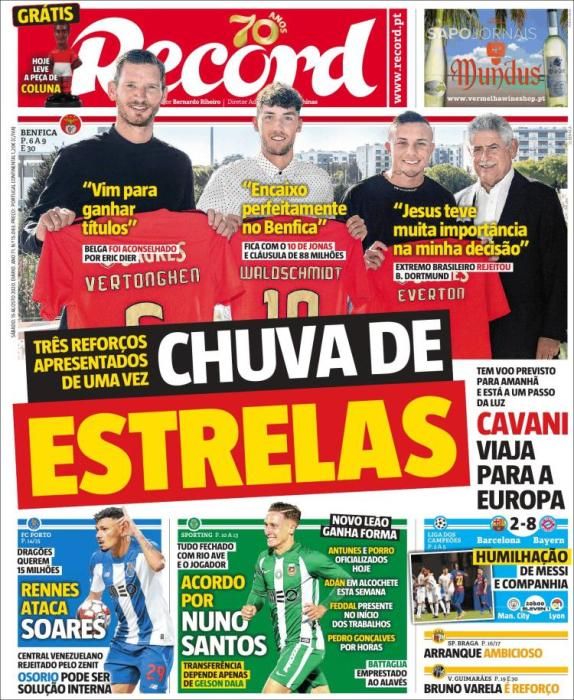 Portada RECORD sábado 15 agosto 2020