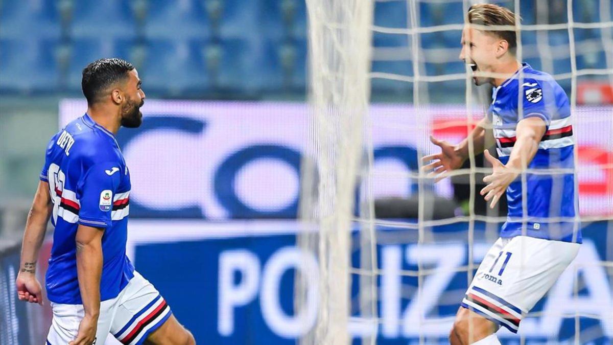 Defrel (izq) y Gastón Ramírez celebrando el gol