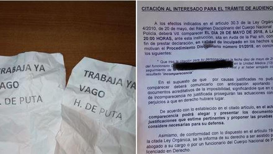 &quot;Trabaja ya vago h. de puta&quot;, la nota que encuentra un policía de Ibiza en su taquilla