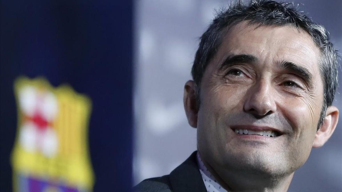 Valverde, durante su presentación con el Barça