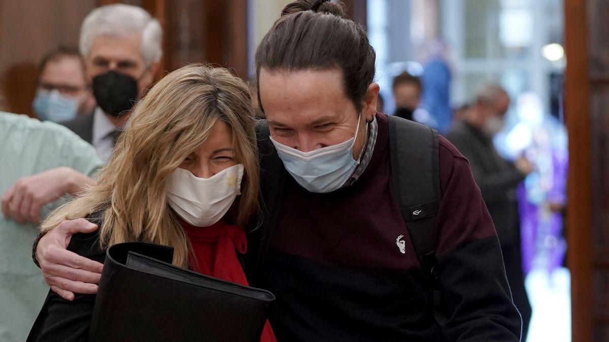 Pablo Iglesias y Yolanda Díaz en el Congreso de los Diputados.