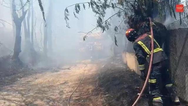 Bomberos de la Comunidad de Madrid trabajan en la extinción de un incendio en Zarzalejo