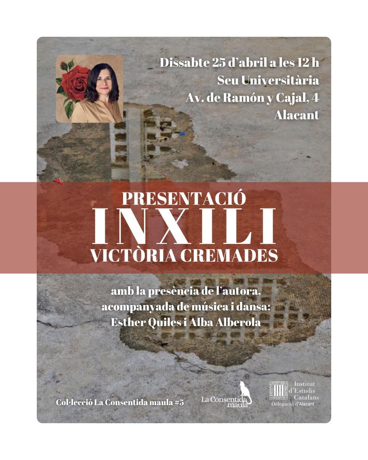 Victòria Cremades presenta en Alicante su poemario 'Inxili' el próximo 25 de abril.